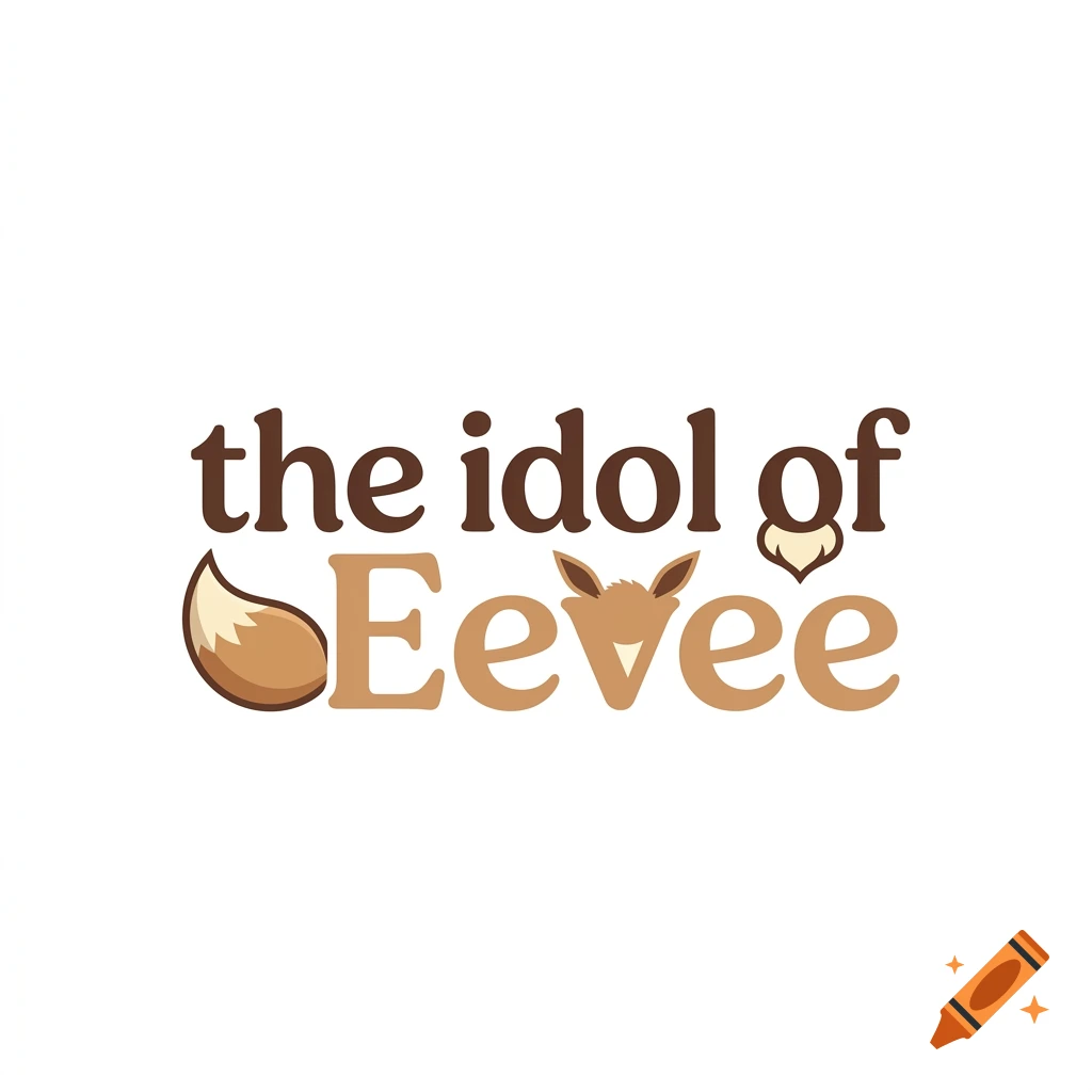 Logo with dark brown text reading 'the idol of' and light brown text reading 'Eevee', featuring Eevee ears, tail, and collar.