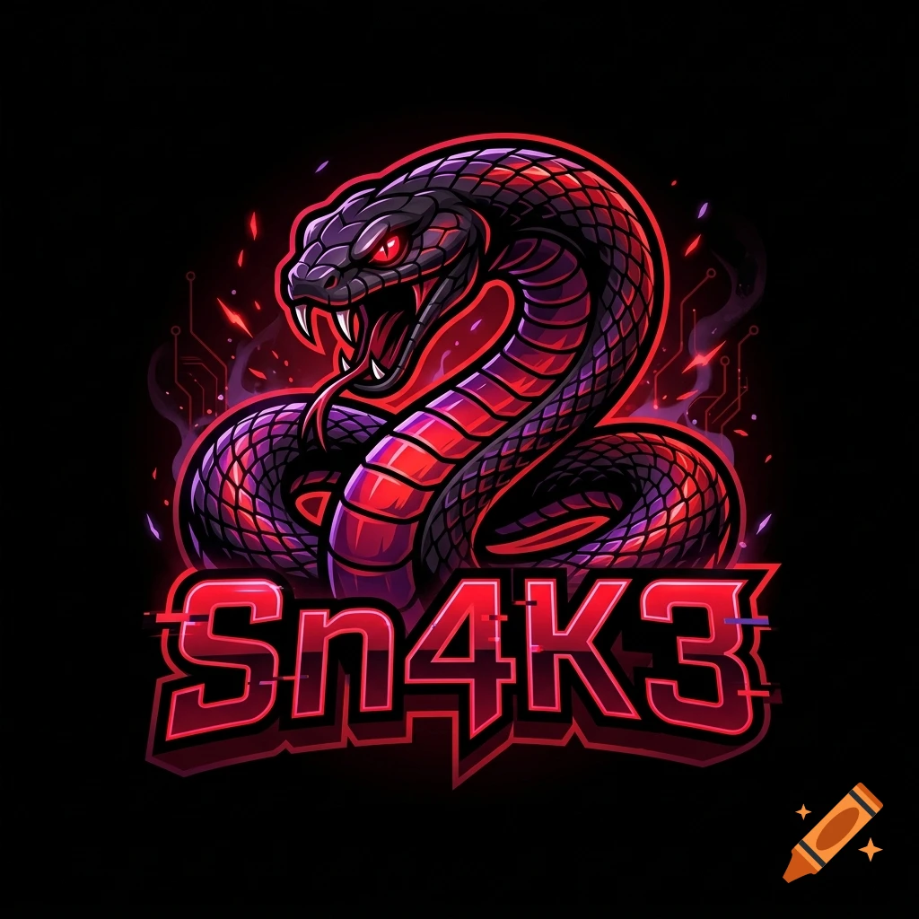 Aggressive red and black gaming logo of a snake with fangs and the text Sn4K3.