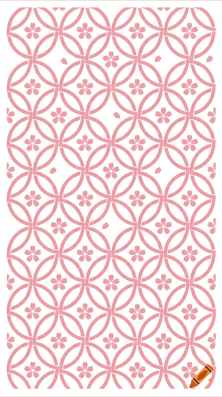Pink and white traditional Japanese shippo interlocking circle pattern with cherry blossom motifs.