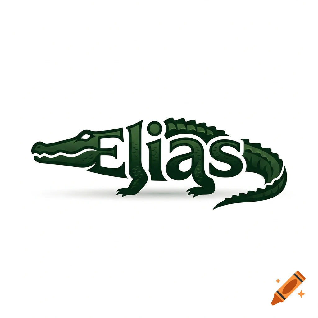 A stylized green alligator silhouette spelling out the name Elias in white background.