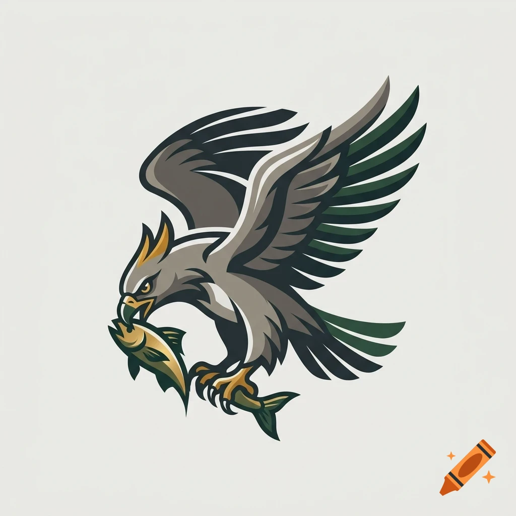 Vector illustration of a large bird of prey catching a fish with its talons.