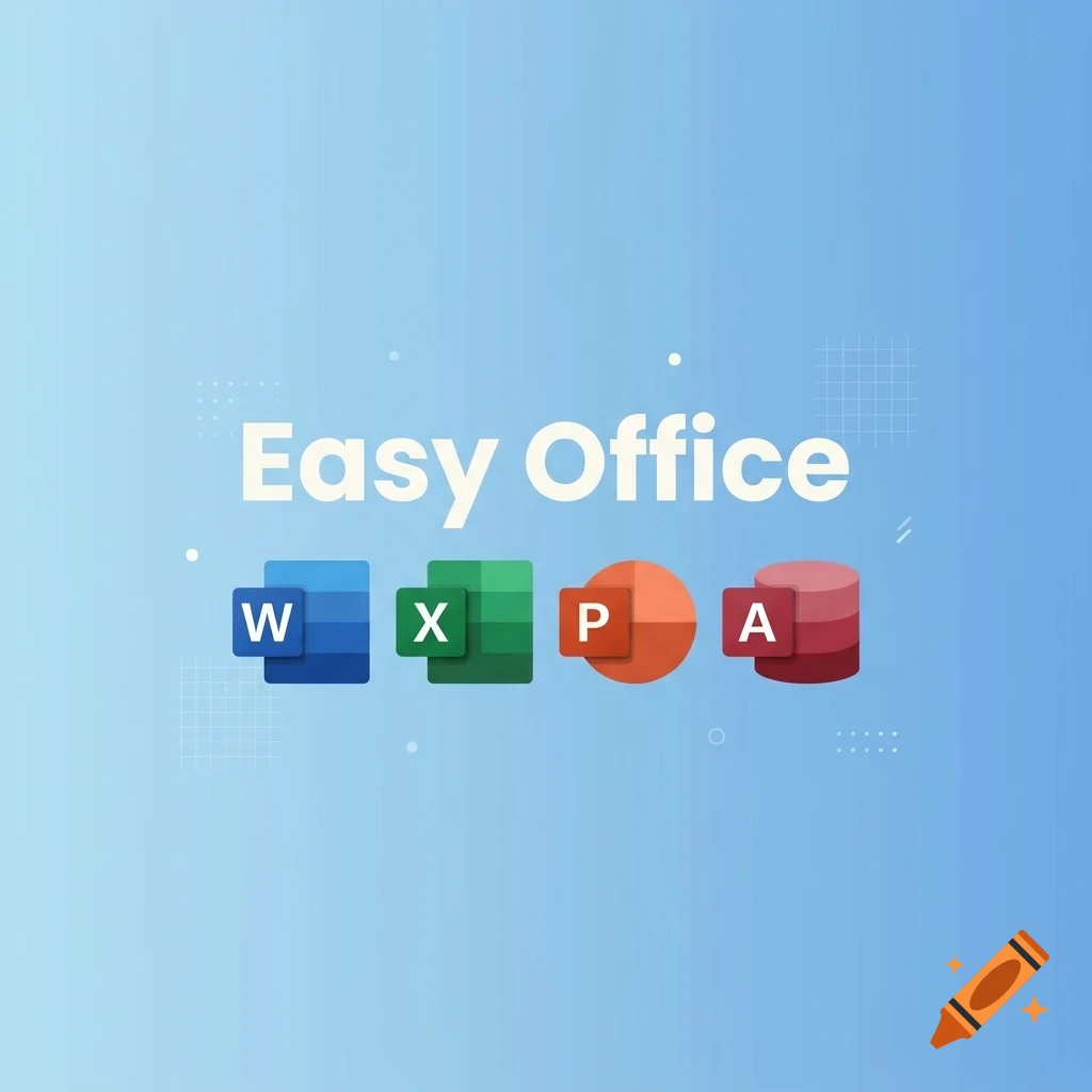 An image featuring the text Easy Office with four application icons displayed underneath on a blue gradient background.