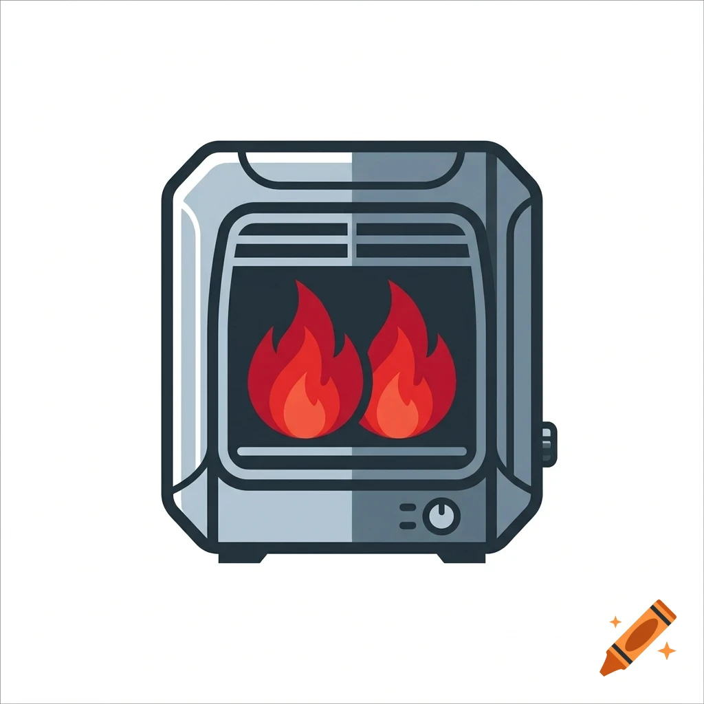A stylized vector illustration of a space heater displaying two red flames inside.