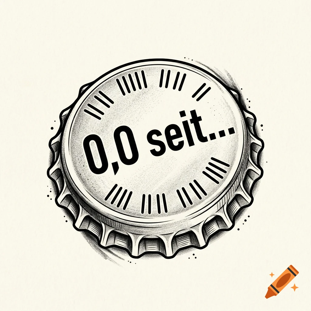 A black and white line drawing of a bottle cap with the text 0,0 seit...