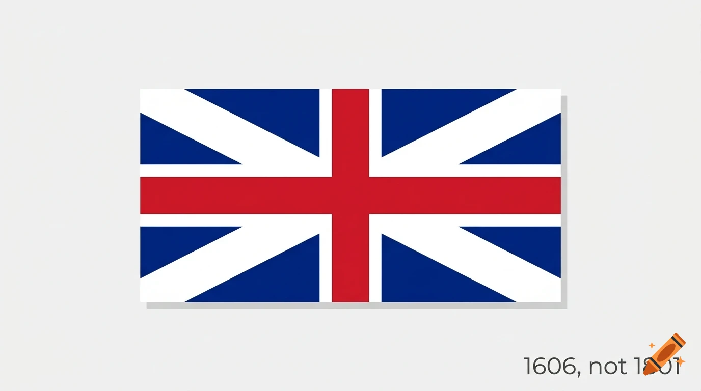 An image of the 1606 Union Flag of Great Britain with the text 1606, not 1801.