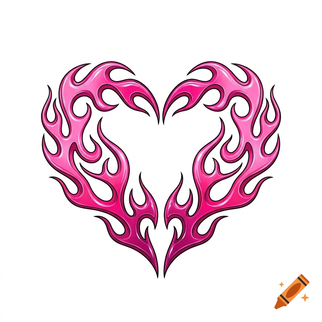 A stylized heart shaped from pink flames against a plain white background.