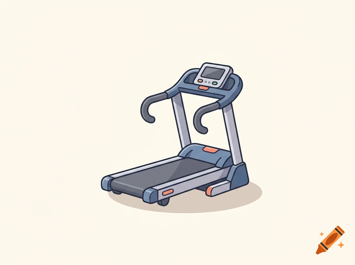 2D cartoon style minimalist illustration of a treadmill on a light background.