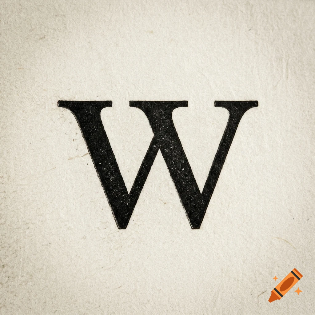 A close-up of a black capital letter W printed on textured off-white paper.
