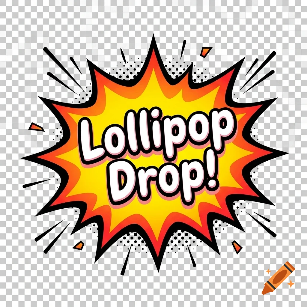 A colorful comic book style explosion graphic with the text Lollipop Drop inside.
