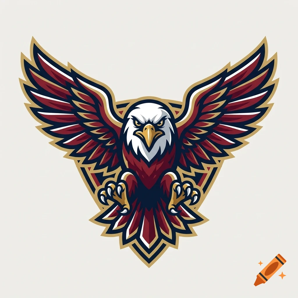 An illustrated eagle with outstretched wings and talons forward, designed in a sports mascot style.