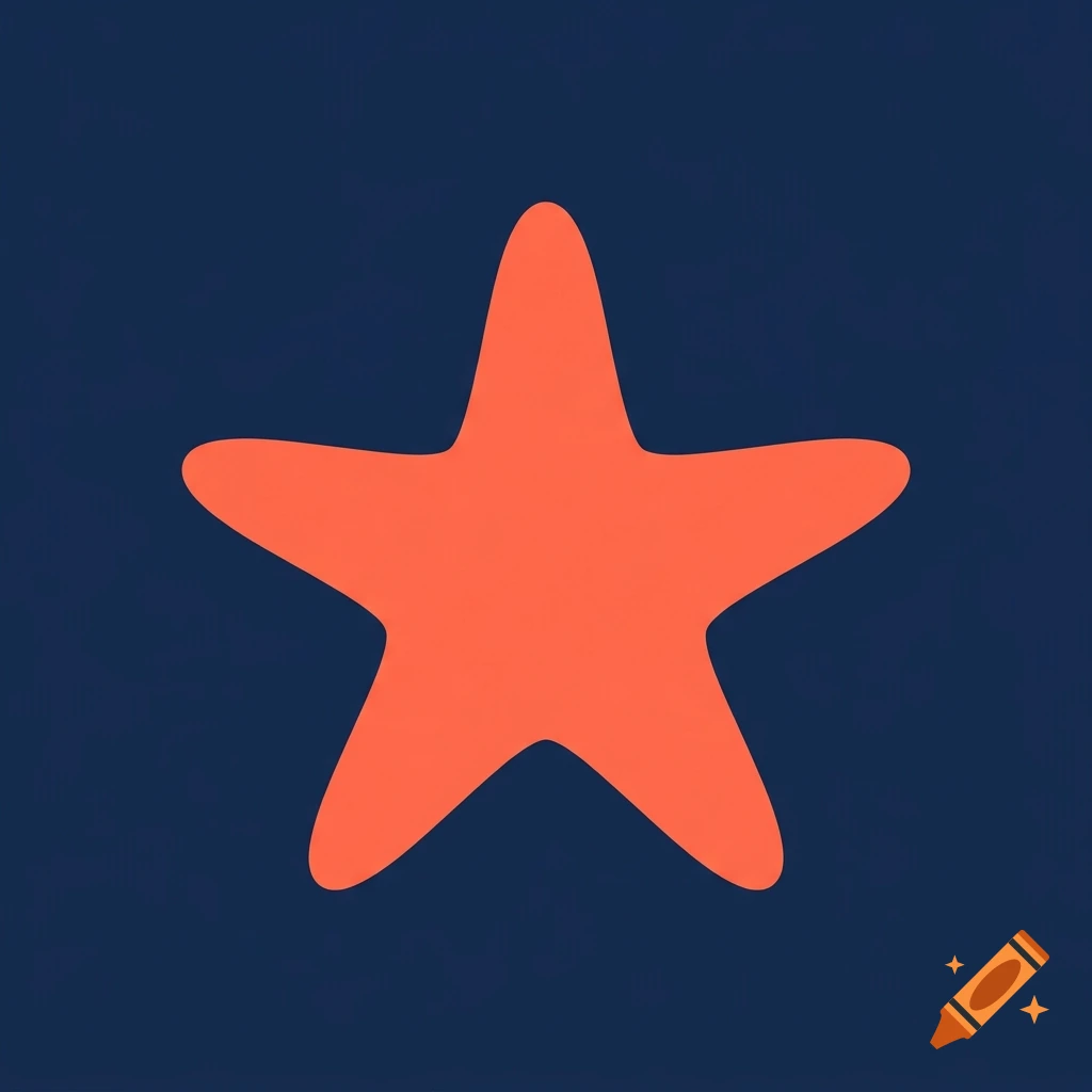 Minimalist pictogram of an orange starfish on a dark blue background