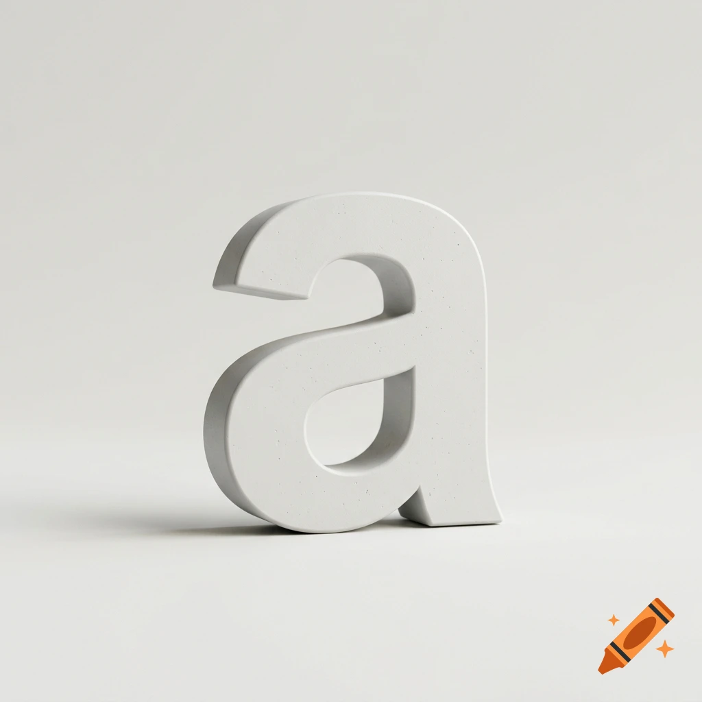 A minimalist white 3D letter 'a' cast in concrete on a plain light background.