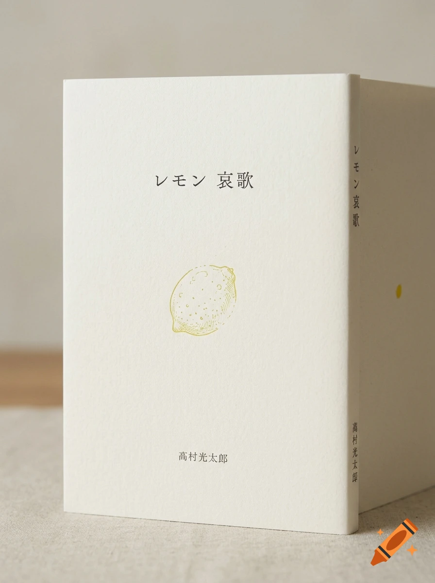 A minimalist Japanese book with a cream-colored textured cover featuring a delicate yellow line drawing of a lemon and Japanese text.
