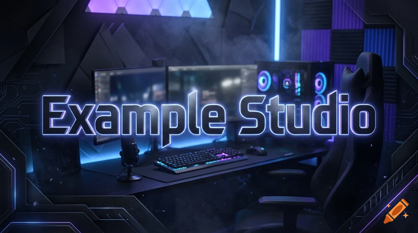 A gaming setup with dual monitors, a keyboard, a mouse, and a PC tower in a dark room with blue and purple accent lighting.