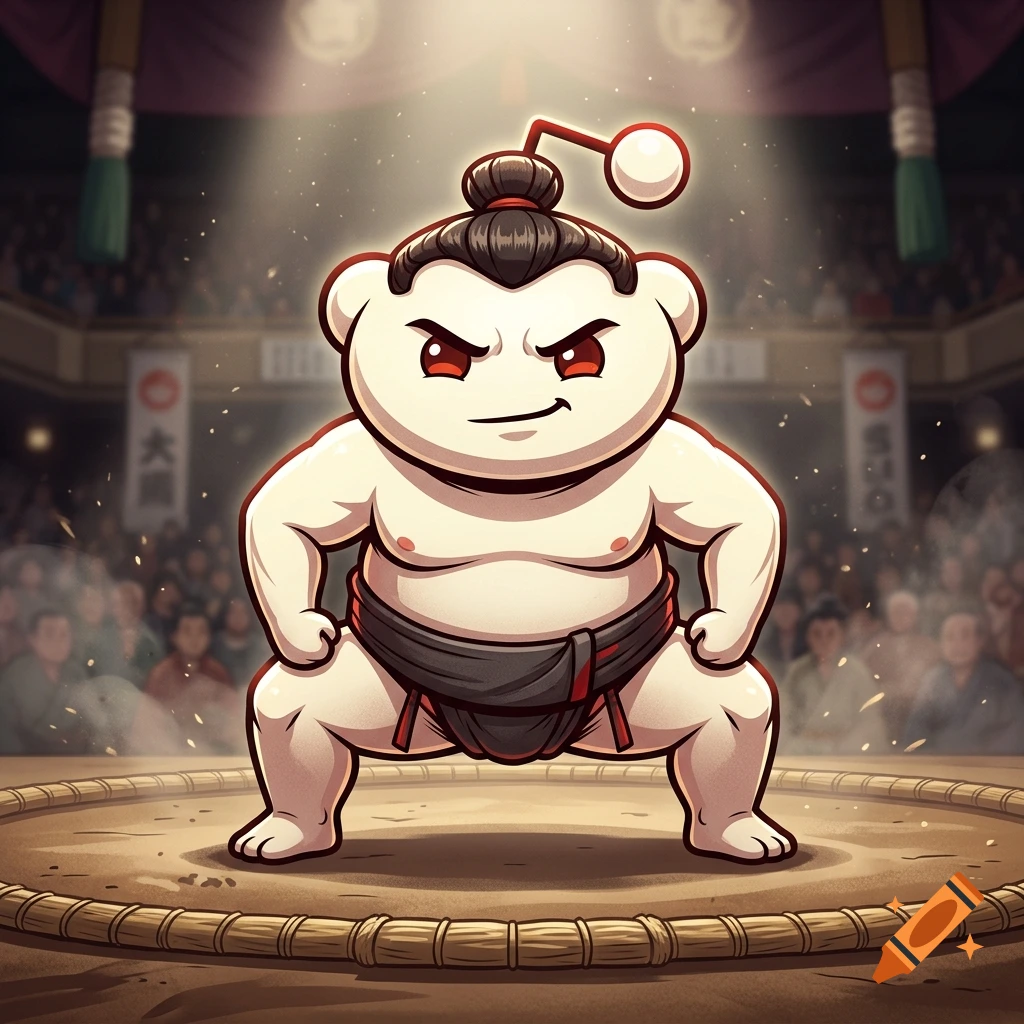 Illustration of the Reddit alien mascot styled as a sumo wrestler in a traditional ring, facing forward with a determined expression.