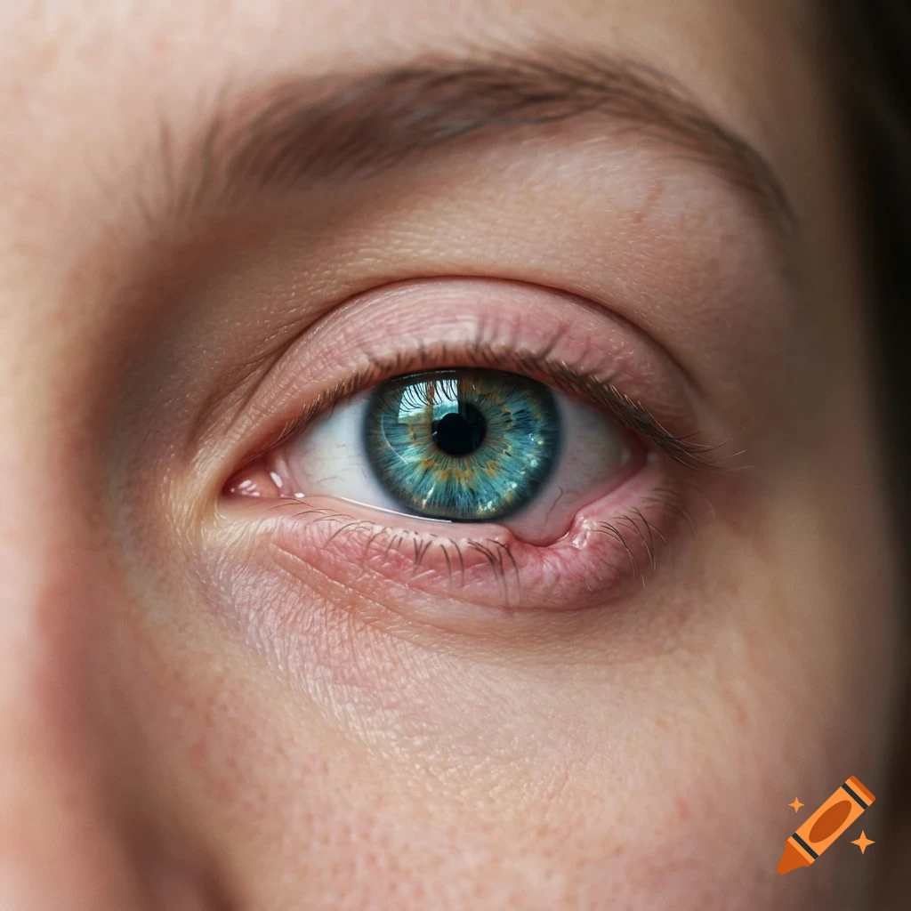 Close-up photograph of a person's blue and green human eye, showing detailed iris structure, eyelashes, and surrounding skin.