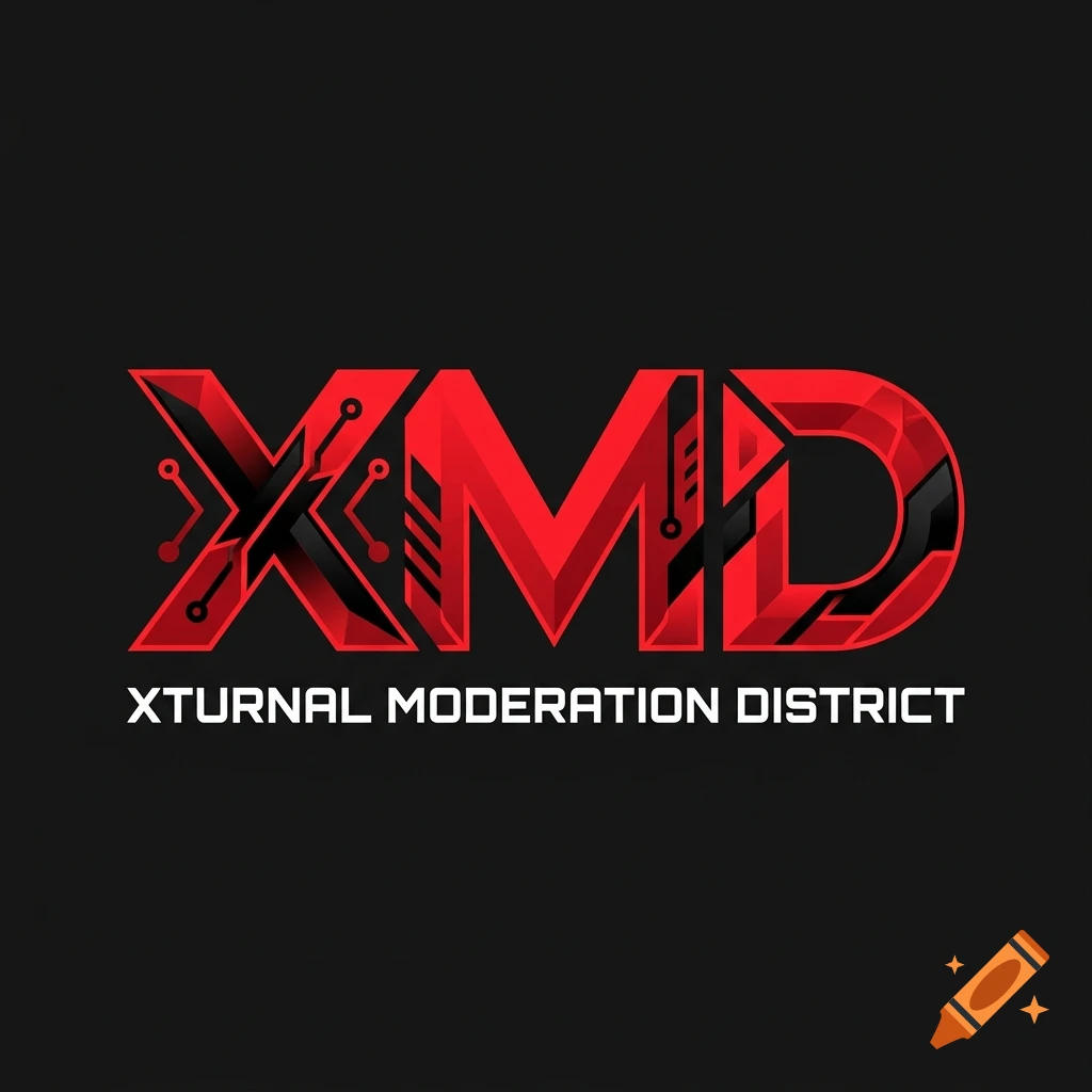 Logo with red and black stylized letters XMD and the text Xturnal Moderation District below on a dark background.