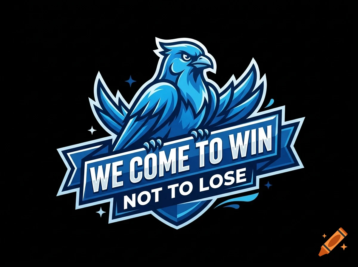 An esports logo featuring a blue bird perched on a banner with the text WE COME TO WIN NOT TO LOSE against a black background.