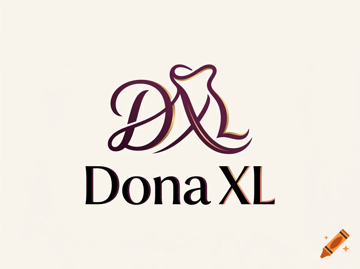 A stylized logo featuring cursive lettering spelling Dona XL in dark purple and black with gold accents.