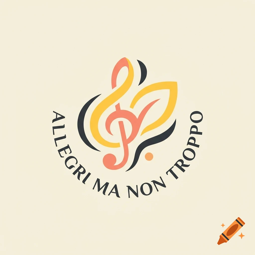 A stylized musical treble clef combined with leaf shapes and the text ALLEGRI MA NON TROPPO surrounding it.