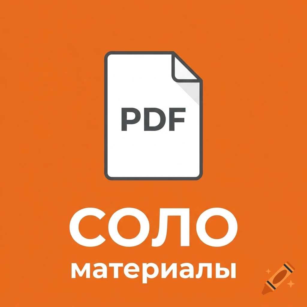 Orange square icon with a PDF document graphic and Russian text 'СОЛО материалы'.