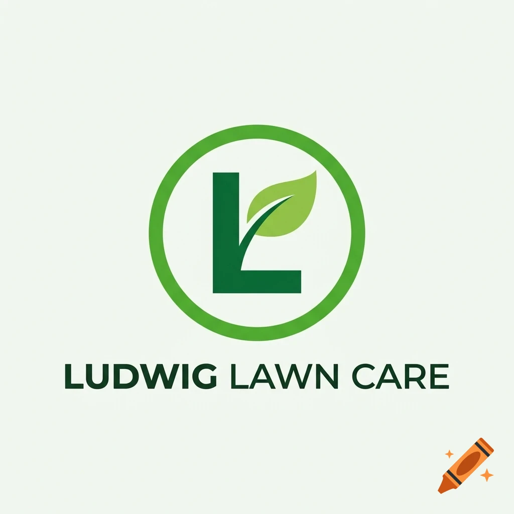 Logo for Ludwig Lawn Care featuring a green letter L combined with a leaf inside a circle, with the business name below.
