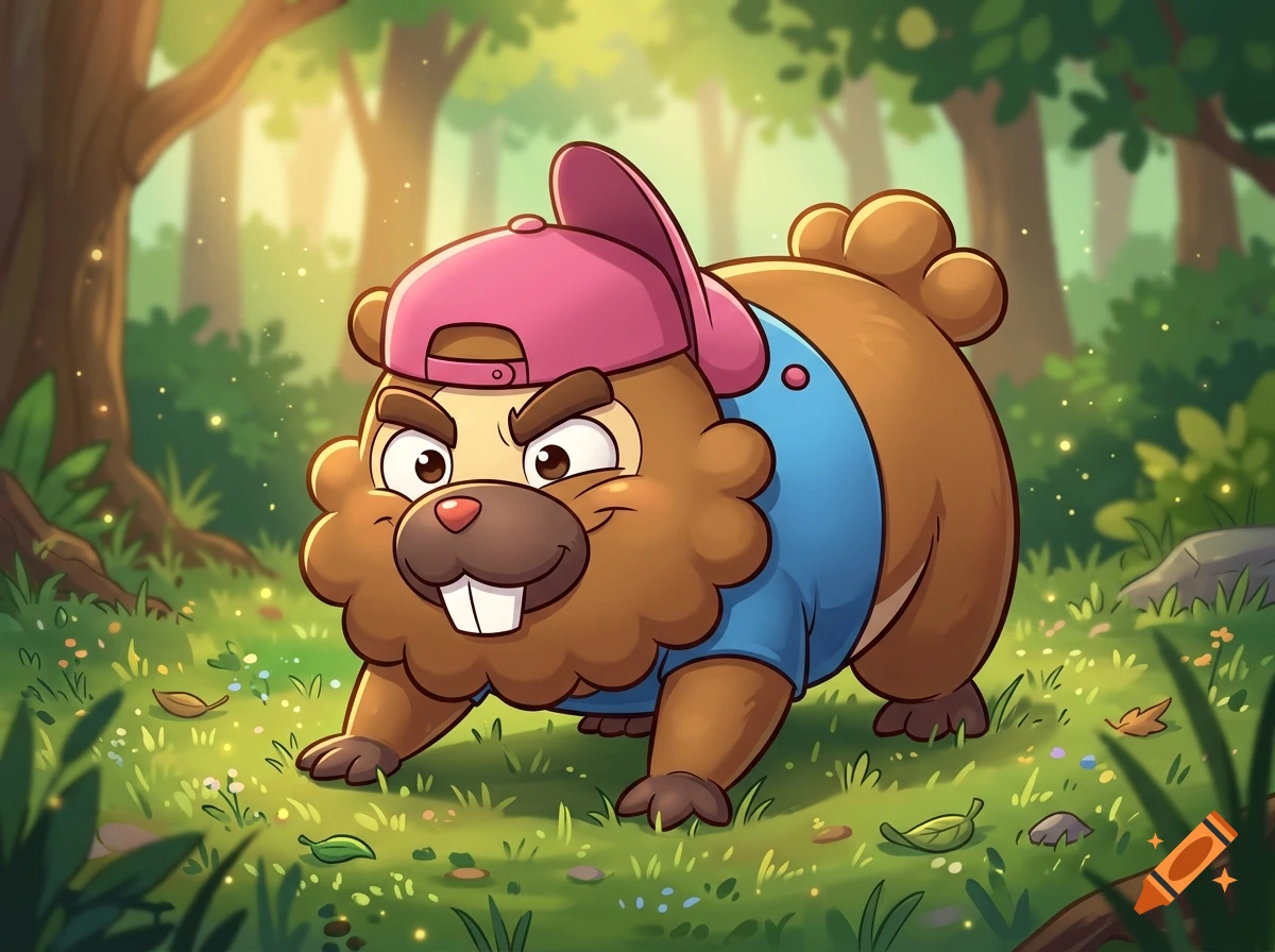 Digital illustration of Timmy Turner as a Bidoof on all fours in a forest.