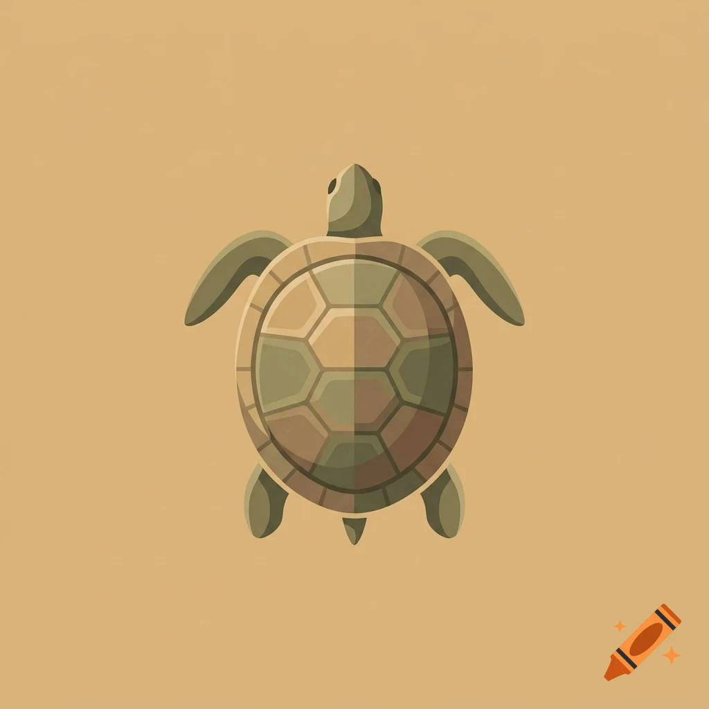 Top-down vector illustration of a green sea turtle against a solid beige background.
