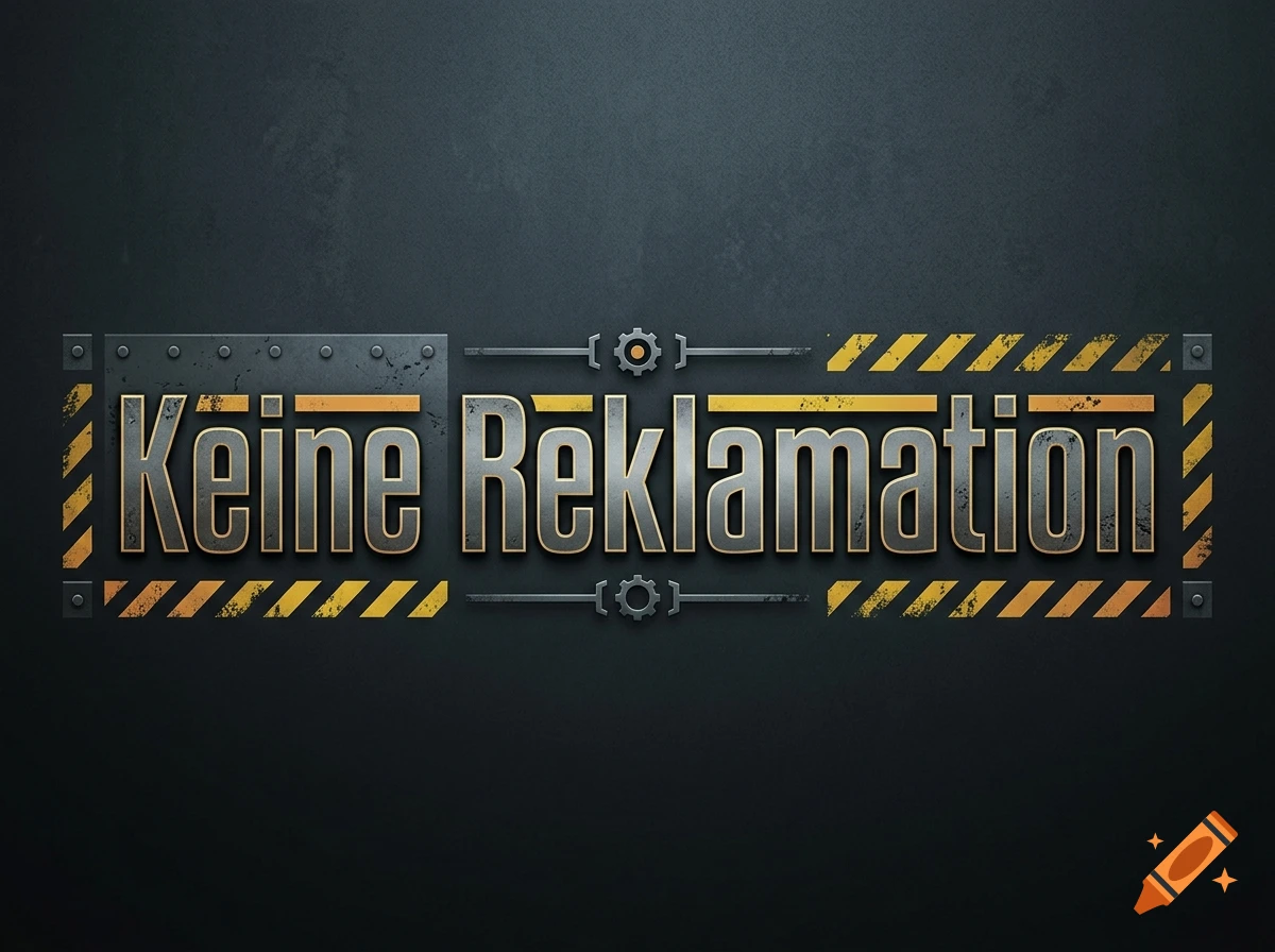 Industrial style logo with metallic lettering reading Keine Reklamation on a dark textured background.