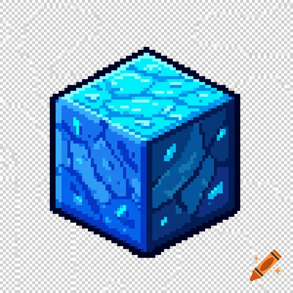 Pixel art of an isometric blue block resembling ice from Minecraft