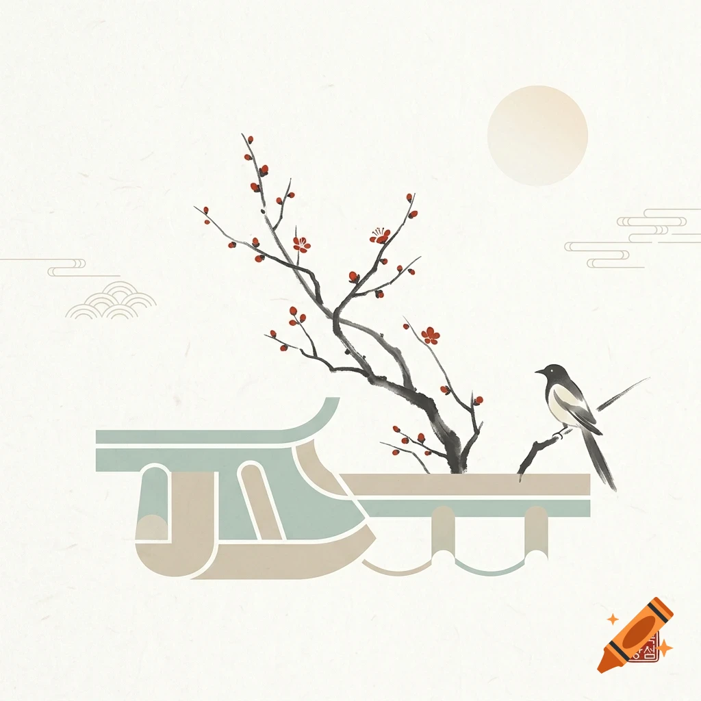 An illustration of a bird perched on a branch extending from an architectural roof structure, featuring a sun and clouds in the background.