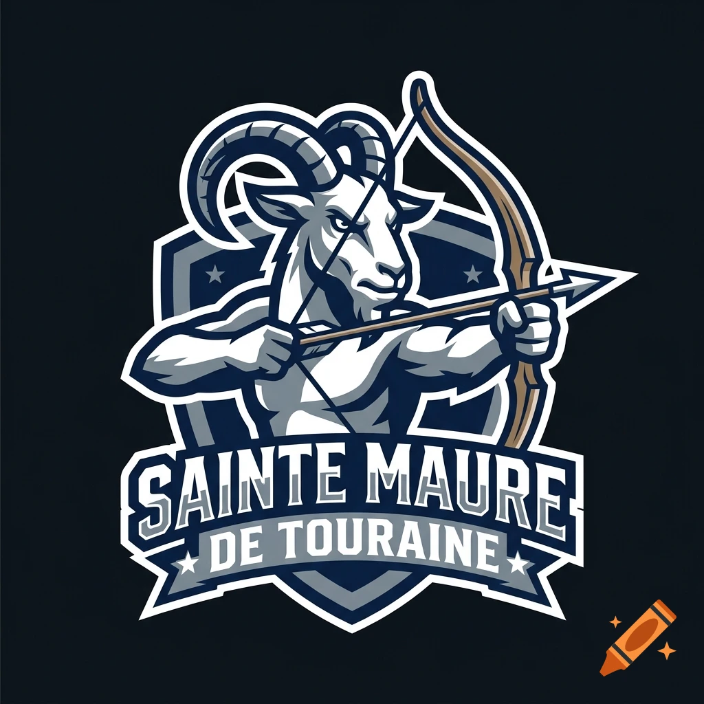 A sports logo featuring a fierce goat mascot drawing a bow and arrow, with text reading SAINTE MAURE DE TOURAINE.