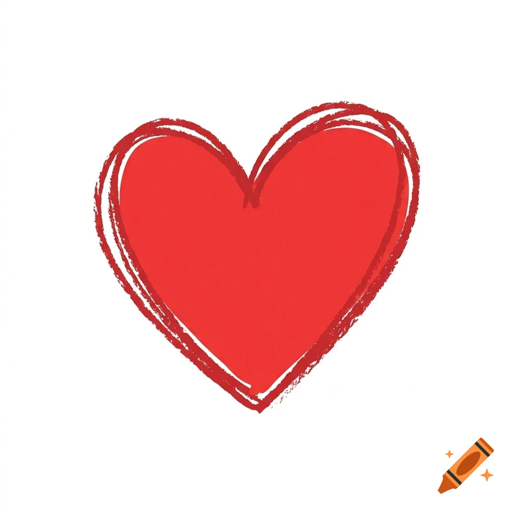 A red sketch-style heart illustration on a plain white background.