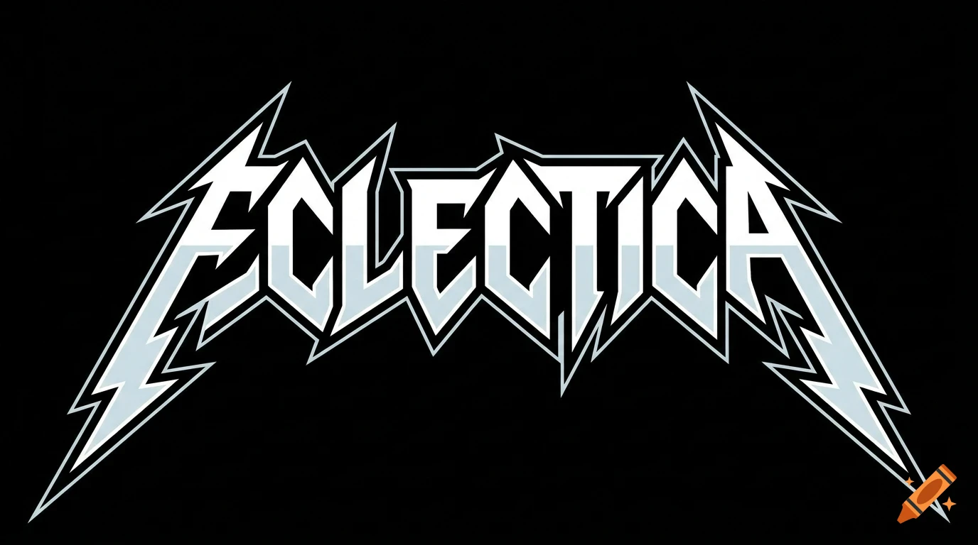 Metallic silver custom lettering spelling "ECLECTICA" in a heavy metal style against a black background.