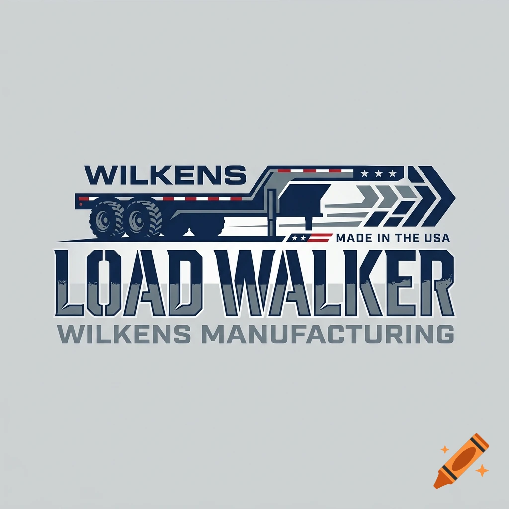 Vector logo of a Wilkens Load Walker semi-trailer with American flag accents and text reading Wilkens Manufacturing.