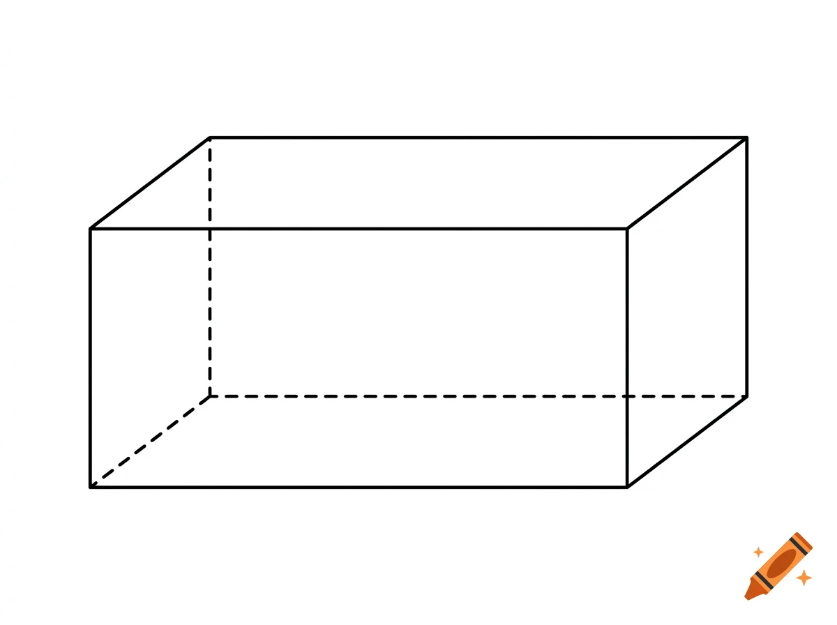 A line drawing of a 3D rectangular prism showing solid and dashed lines for depth.