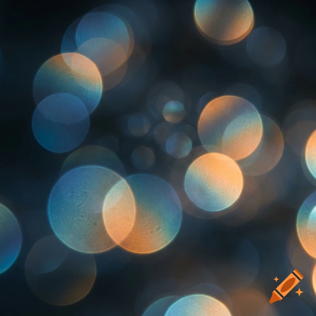 An abstract photographic composition of soft blue and orange bokeh circles against a dark background.