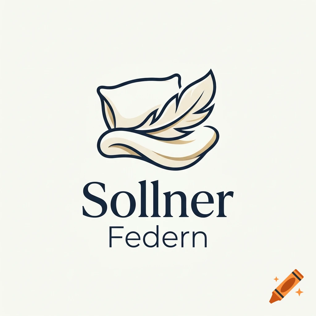 Minimalist vector logo featuring a pillow and a feather, with the text 'Sollner Federn' in a clean serif font.