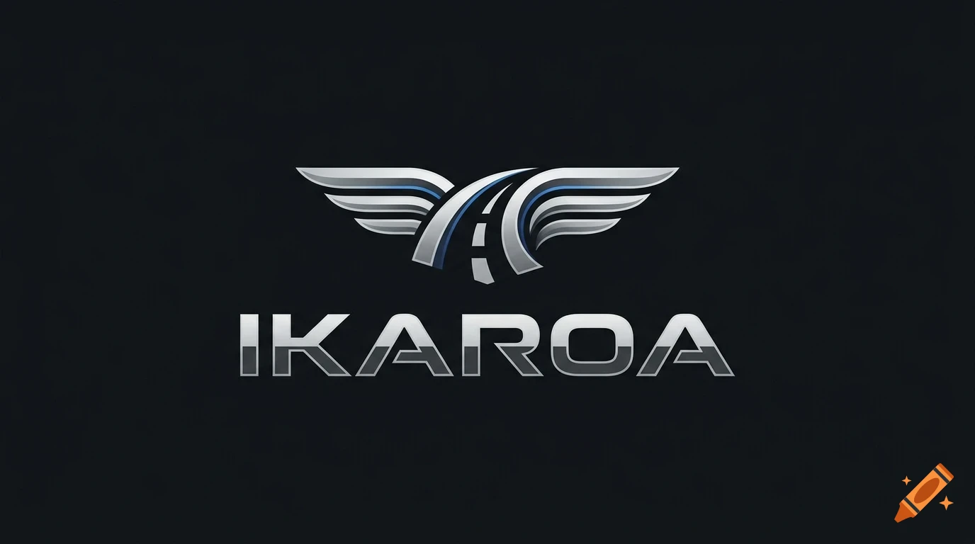 A stylized metallic logo featuring wings combined with a road, with the text 'IKAROA' underneath on a dark background.