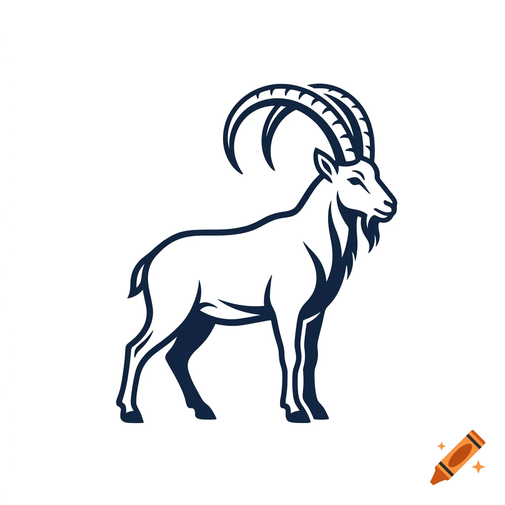 A stylized vector illustration of an ibex standing in profile against a white background.