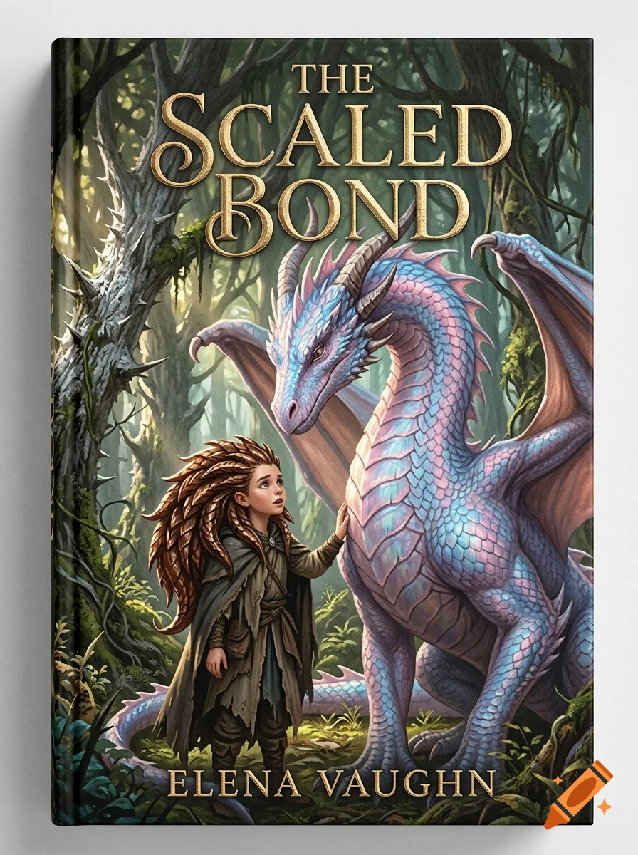 A book cover featuring a young person with textured hair standing next to a large blue and pink scaled dragon in a forest.