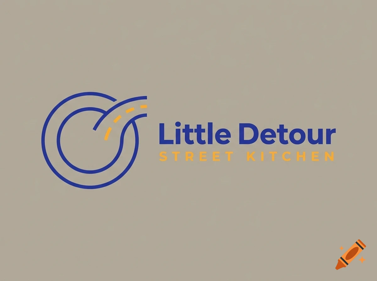 A logo for Little Detour Street Kitchen featuring a blue and yellow road icon next to text.