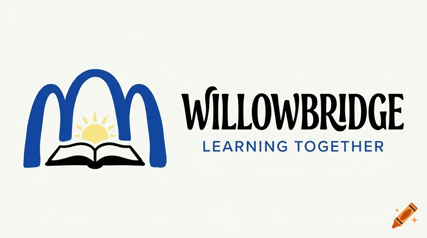A logo featuring an open book and sun under a blue arch next to the text Willowbridge Learning Together.