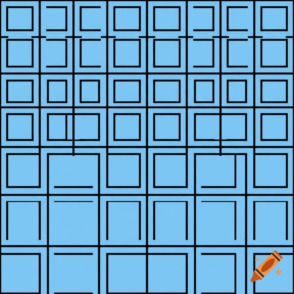 A light blue and black grid pattern featuring interconnected geometric square shapes.