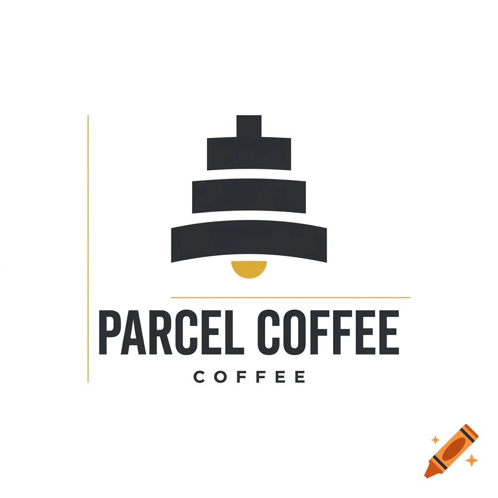 Logo design featuring a stylized bell shape above the text PARCEL COFFEE COFFEE.