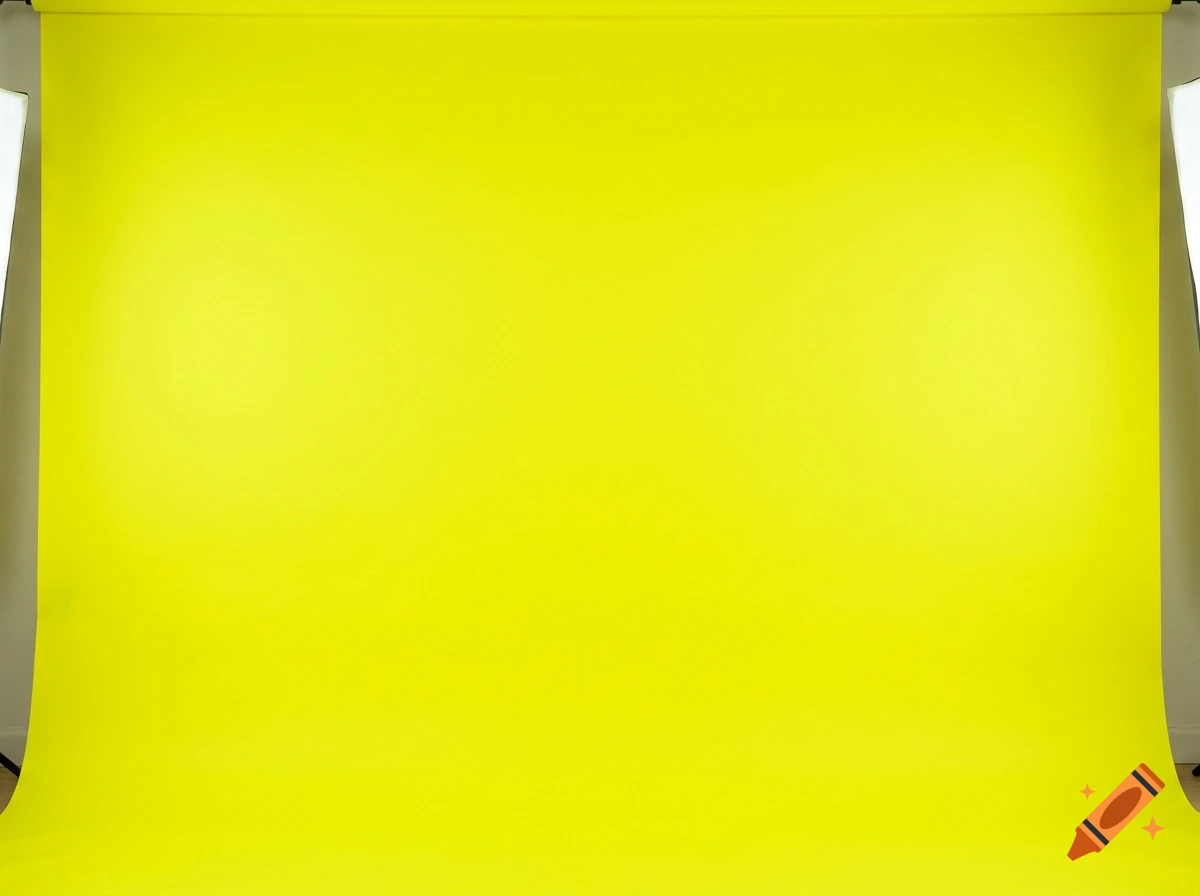 Bright fluorescent yellow photo studio backdrop with side lights.