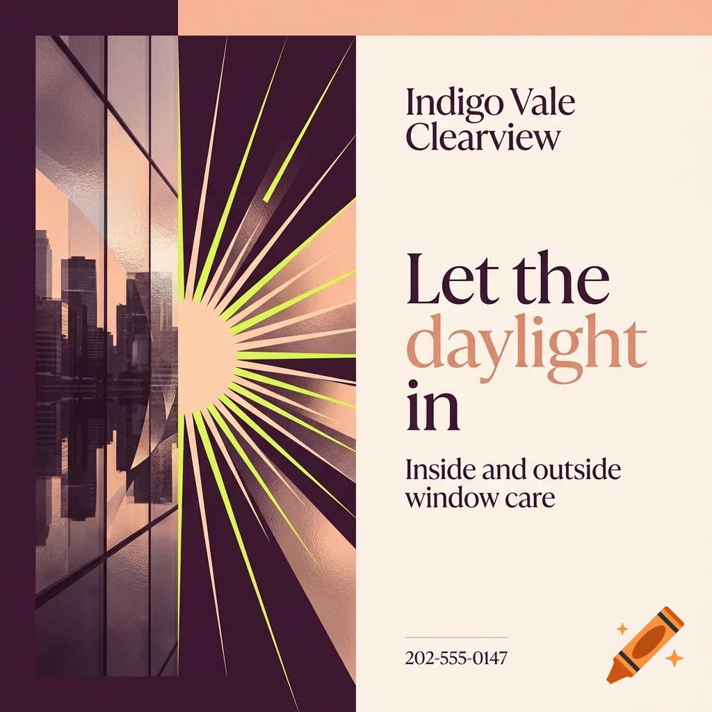 An advertisement featuring a stylized sunburst, city skyline, and text reading Indigo Vale Clearview Let the daylight in.