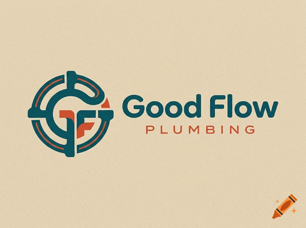 A logo for Good Flow Plumbing featuring a circular monogram and text.