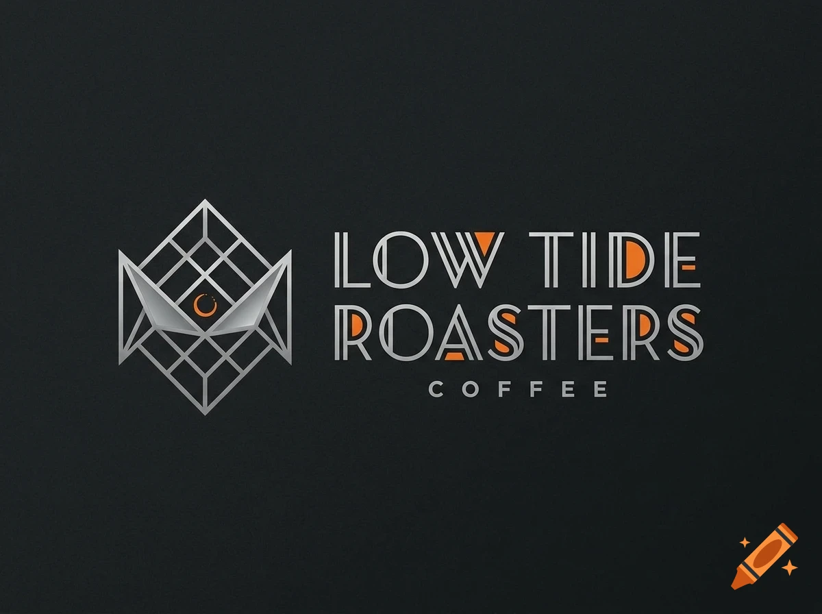 A logo for Low Tide Roasters Coffee featuring a geometric icon and stylized lettering on a dark background.