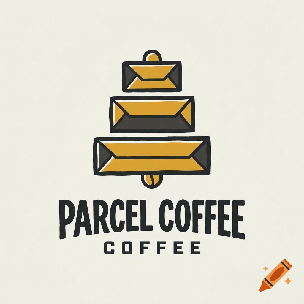 A logo for Parcel Coffee featuring three stacked yellow envelopes and the text PARCEL COFFEE.